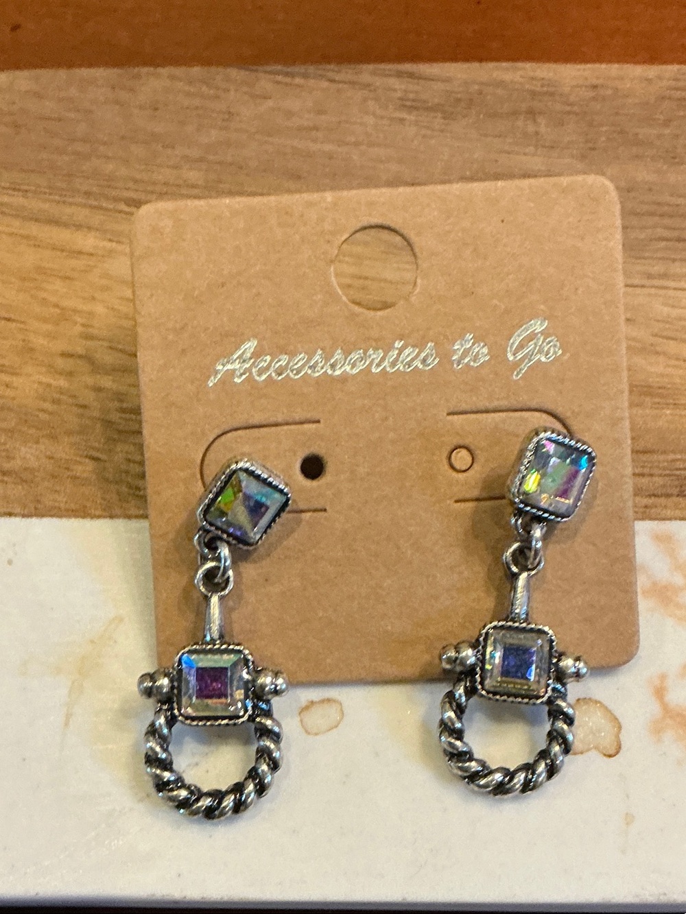 Iridescent Square Drop Earrings - Silver-Tone